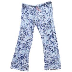 Lilly Pulitzer Whale Print Pajama Pants Large Blue Coastal Lounge Preppy Resort